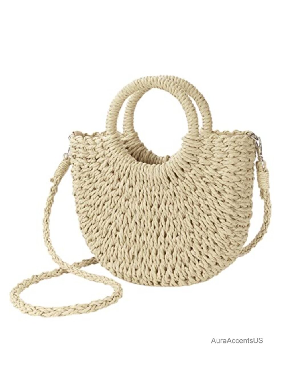 Handwoven Straw Crossbody Bag Top Handle Satchel Shoulder Purse